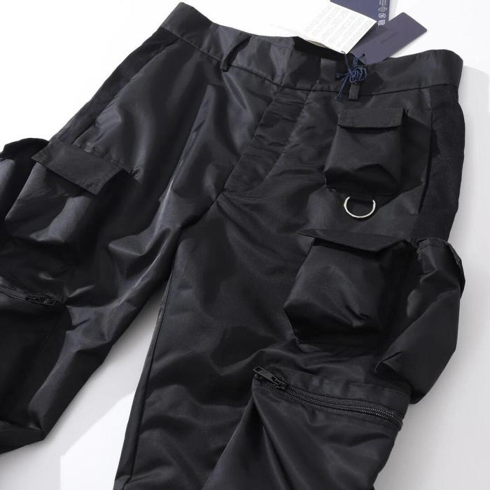 NIGO Prada Men's Spring And Summer Solid Color Nylon Multi Functional Pockets Trousers Pants #nigo75645