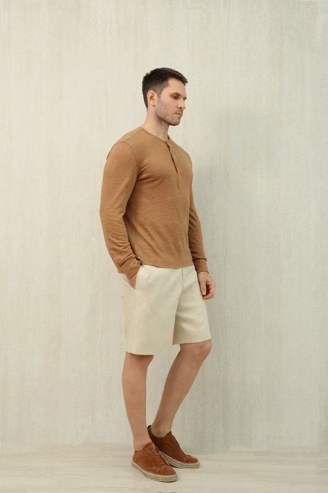 NIGO Ermenegildo Zegna Men's Summer Mid Waist Straight Solid Color Linen Casual Shorts Ngvp #nigo1234