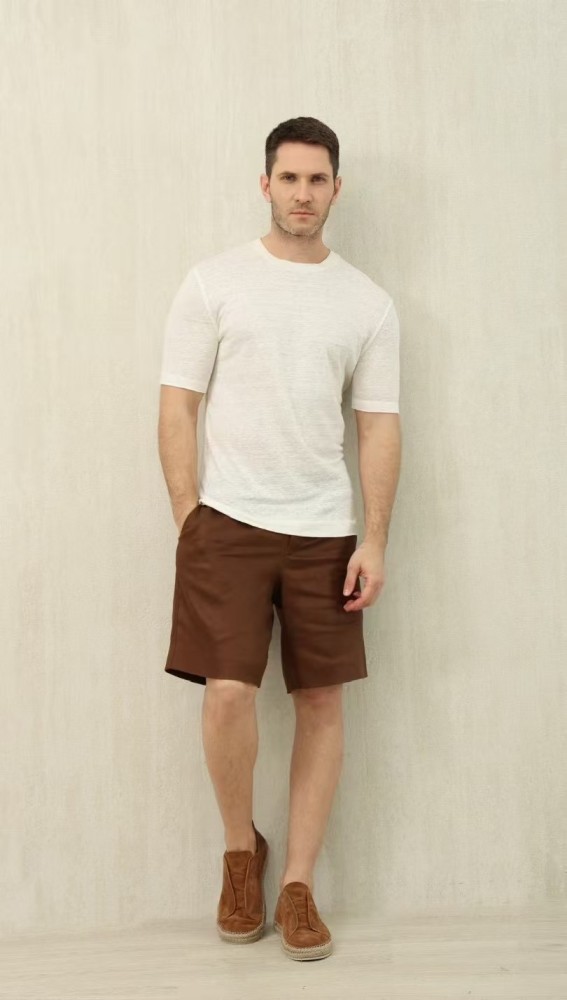 NIGO Ermenegildo Zegna Men's Summer Mid Waist Straight Solid Color Linen Casual Shorts Ngvp #nigo1234