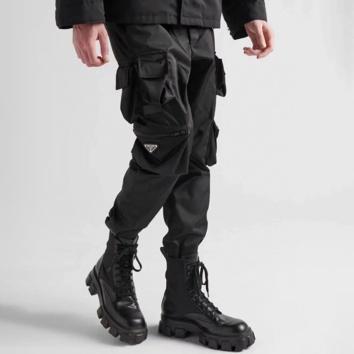 NIGO Prada Men's Spring And Summer Solid Color Nylon Multi Functional Pockets Trousers Pants #nigo75645