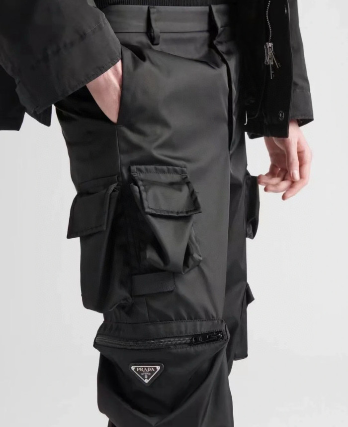 NIGO Prada Men's Spring And Summer Solid Color Nylon Multi Functional Pockets Trousers Pants #nigo75645
