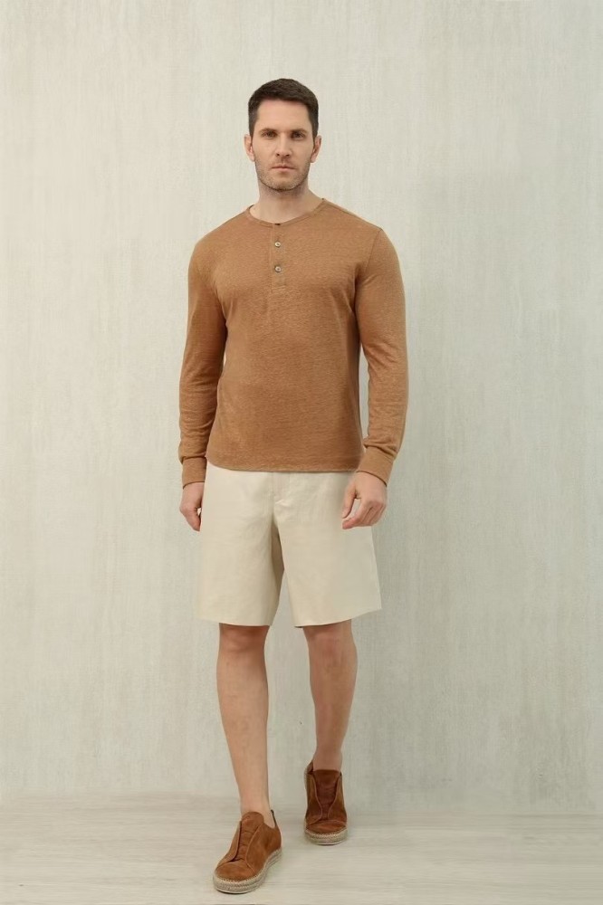 NIGO Ermenegildo Zegna Men's Summer Mid Waist Straight Solid Color Linen Casual Shorts Ngvp #nigo1234
