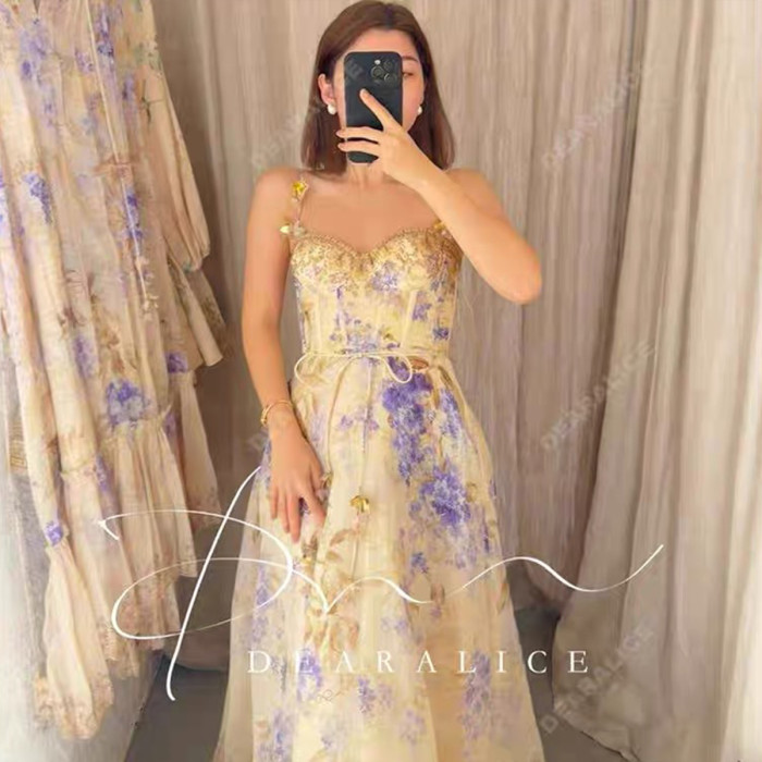 NIGO Zimmermann Dawning Picnic Dress Women's Spring And Summer Silk Linen Mid-length Dress Heart-shaped Neckline Spaghetti Straps Large Hem Dress Fashionable Temperament Elegant Luxury Dresses #nigo81131