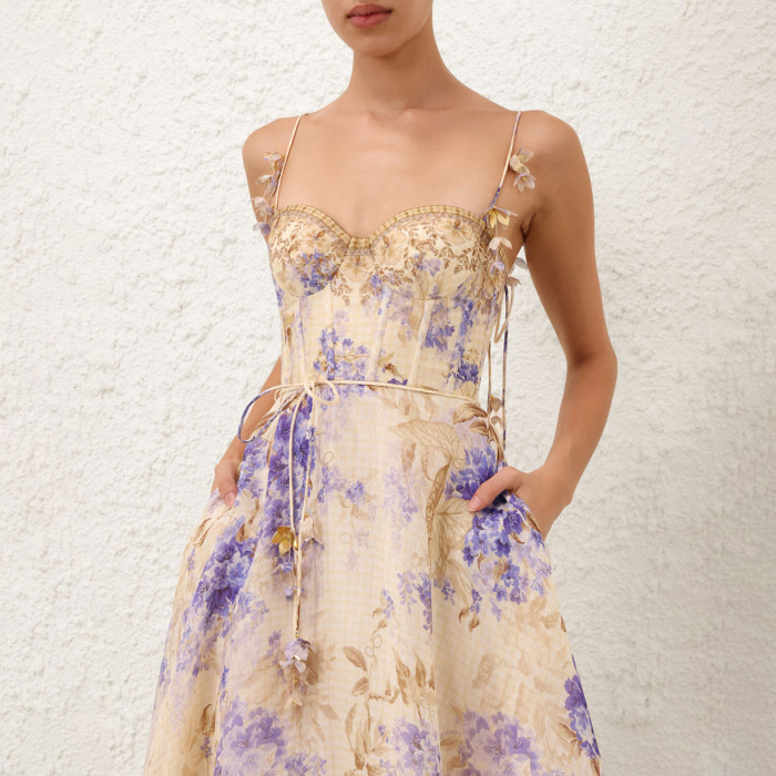 NIGO Zimmermann Dawning Picnic Dress Women's Spring And Summer Silk Linen Mid-length Dress Heart-shaped Neckline Spaghetti Straps Large Hem Dress Fashionable Temperament Elegant Luxury Dresses #nigo81131