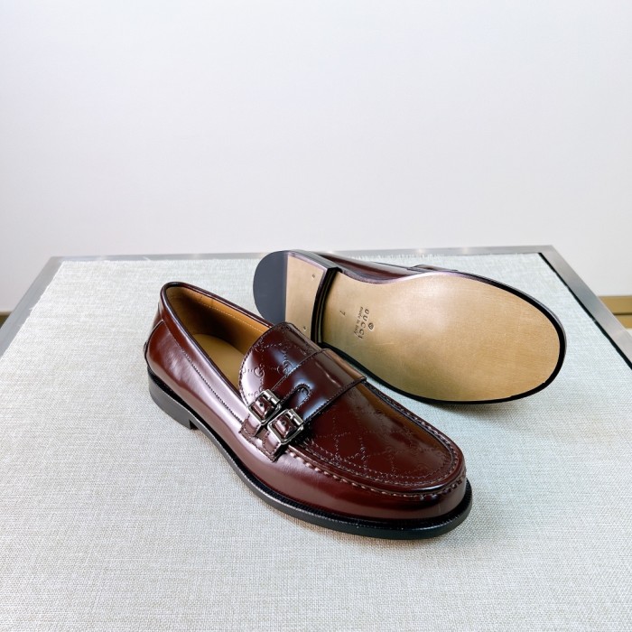 NIGO Gucci  Men's Spring And Summer Fashion Buckle Loafers Temperament Comfortable Cowhide Embossed Casual Shoes #nigo81132