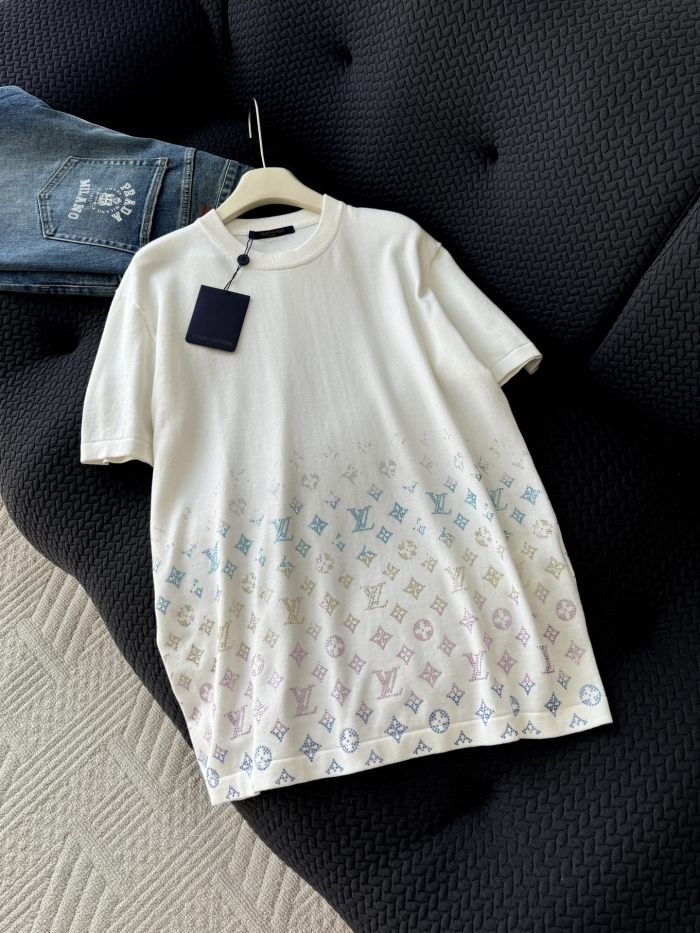 NIGO Louis Vuitton Men's Summer Colorful Diamond Letters Gradient Pattern Solid Color Round Neck Short Sleeve T-shirt #nigo75656