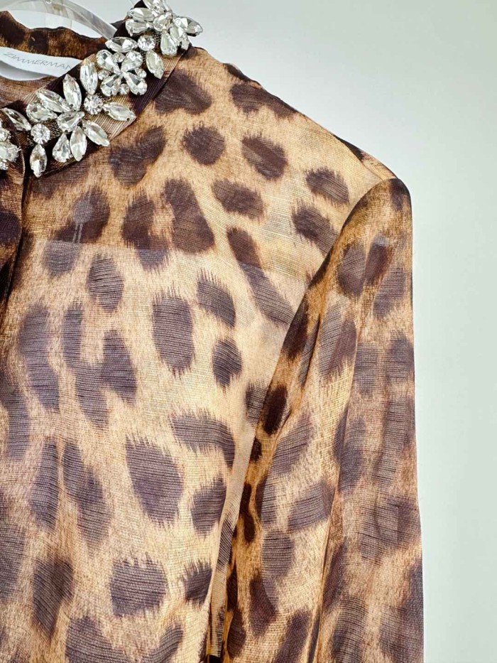 NIGO Zimmermann Women's Spring and Summer Leopard Crystal Embellished Single Breasted Long Sleeve Shirt Slim Zipper Casual Long Skirt Set Suit #nigo75682