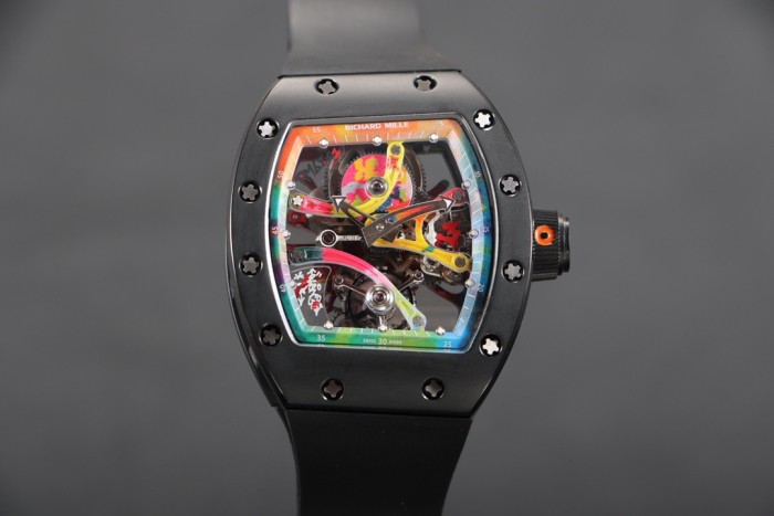 NIGO Richard Mille RM 68-01 Men's Color Dial Manual Mechanical Movement Rubber Strap Black Watch #nigo75679