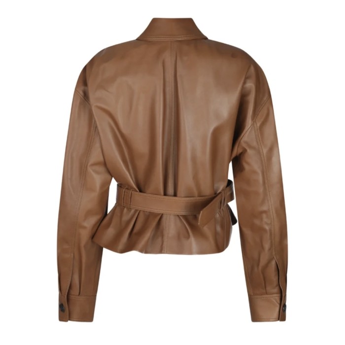 NIGO SAINT LAURENT Women's Fashion Luxury Temperament Leather Jacket Lace-up Short Jacket Lapel Long Sleeve Belt Slim Solid Colour Leather Jacket Ngvp #nigo1277