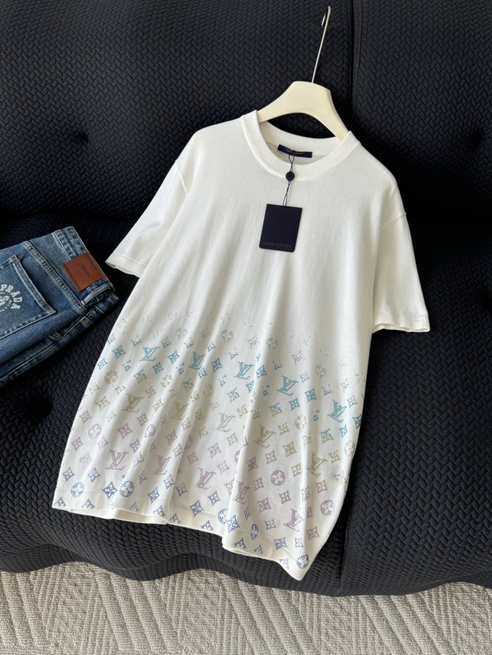 NIGO Louis Vuitton Men's Summer Colorful Diamond Letters Gradient Pattern Solid Color Round Neck Short Sleeve T-shirt #nigo75656