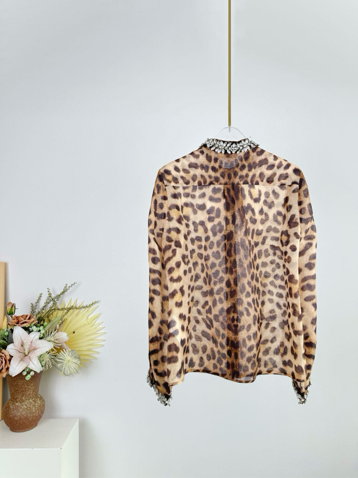 NIGO Zimmermann Women's Spring and Summer Leopard Crystal Embellished Single Breasted Long Sleeve Shirt Slim Zipper Casual Long Skirt Set Suit #nigo75682