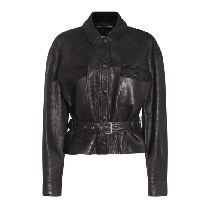 NIGO SAINT LAURENT Women's Fashion Luxury Temperament Leather Jacket Lace-up Short Jacket Lapel Long Sleeve Belt Slim Solid Colour Leather Jacket Ngvp #nigo1277