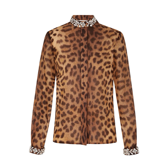 NIGO Zimmermann Women's Spring and Summer Leopard Crystal Embellished Single Breasted Long Sleeve Shirt Slim Zipper Casual Long Skirt Set Suit #nigo75682