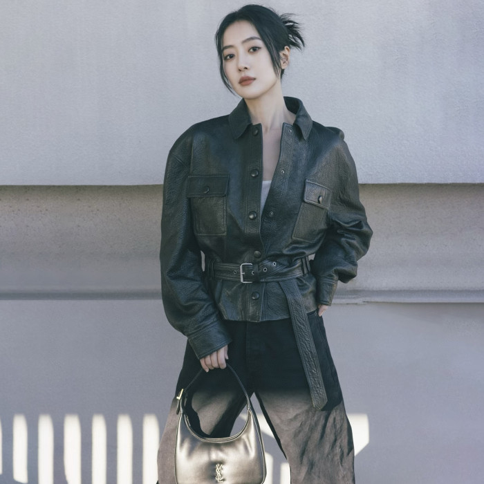 NIGO SAINT LAURENT Women's Fashion Luxury Temperament Leather Jacket Lace-up Short Jacket Lapel Long Sleeve Belt Slim Solid Colour Leather Jacket Ngvp #nigo1277