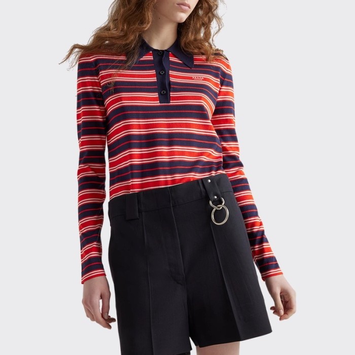 NIGO Prada Women's Spring/Summer Striped Polo-neck Letter-print Long-sleeve T-shirt #nigo75685