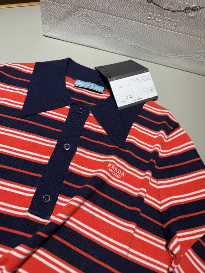 NIGO Prada Women's Spring/Summer Striped Polo-neck Letter-print Long-sleeve T-shirt #nigo75685