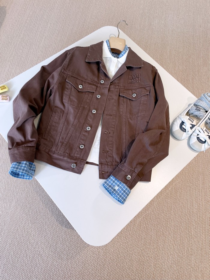 NIGO MiuMiu Women's Spring And Fall Brown Single Breasted Long Sleeved Denim Jacket Short Skirt Suit Set #nigo75718