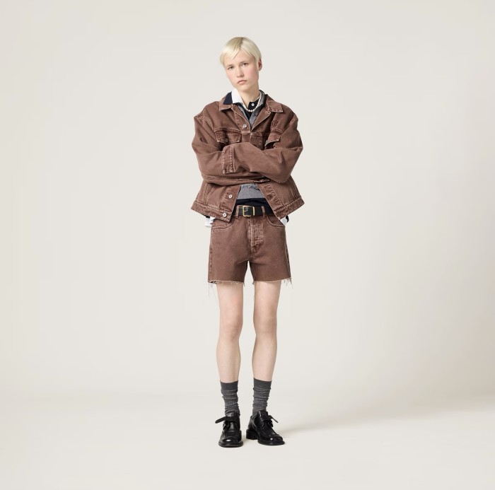 NIGO MiuMiu Women's Spring And Fall Brown Single Breasted Long Sleeved Denim Jacket Short Skirt Suit Set #nigo75718