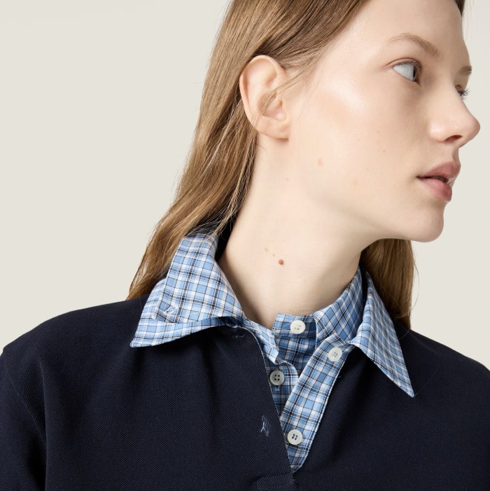 NIGO MiuMiu Women's Spring/Summer Blue Check Embroidered Letter Print Single Breasted Long Sleeve Shirt #nigo75714