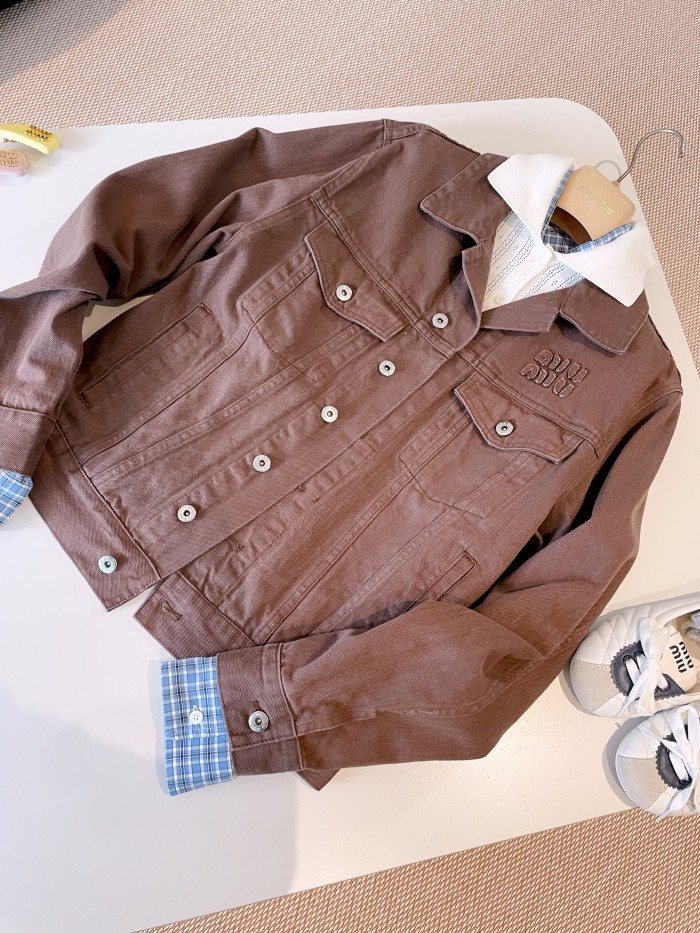 NIGO MiuMiu Women's Spring And Fall Brown Single Breasted Long Sleeved Denim Jacket Short Skirt Suit Set #nigo75718