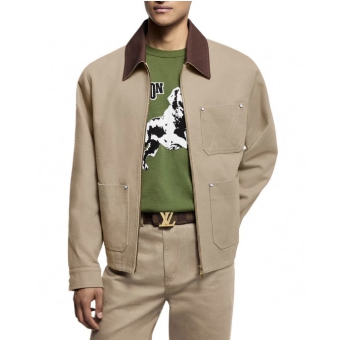 NIGO Louis Vuitton Men's Light Brown Casual Outfit Set Suit - Minimalist Collar Jacket with Button Pockets & Color-Coordinated Pants #nigo75719