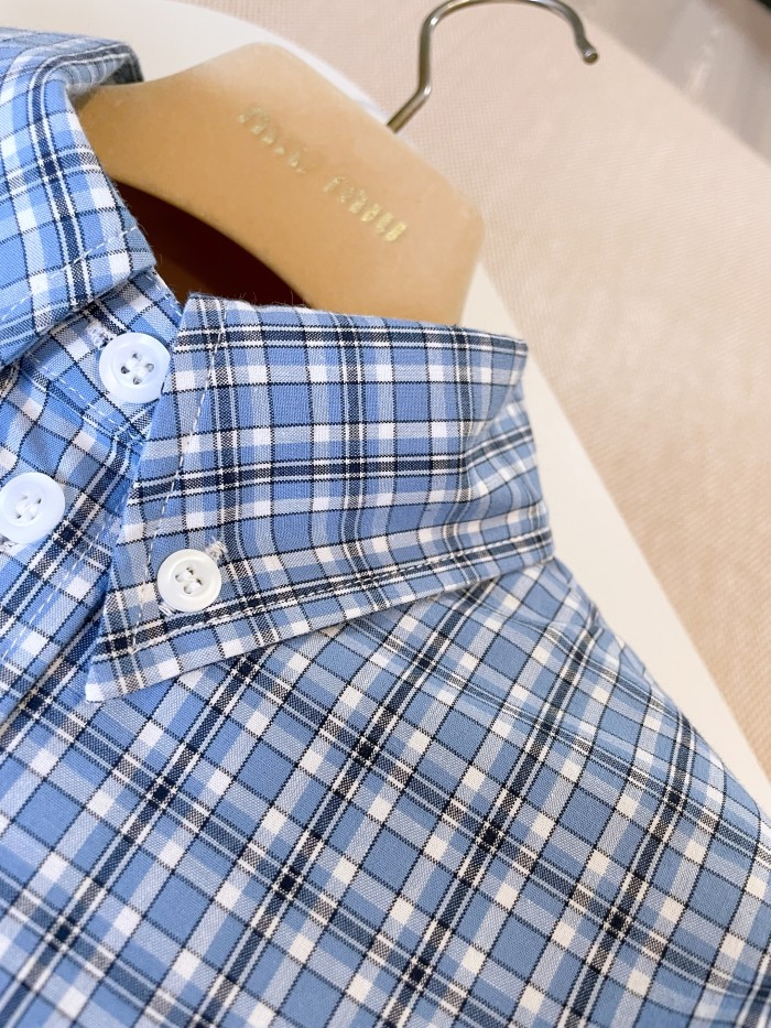 NIGO MiuMiu Women's Spring/Summer Blue Check Embroidered Letter Print Single Breasted Long Sleeve Shirt #nigo75714
