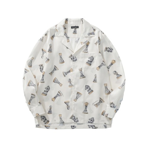 NIGO Dolce&Gabbana Men's And Women's Spring And Summer Chess Printing Single Breasted Long Sleeved Shirt Elastic Waist Tie Casual Pants Suit Set #nigo75724