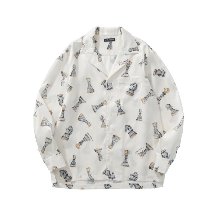 NIGO Dolce&Gabbana Men's And Women's Spring And Summer Chess Printing Single Breasted Long Sleeved Shirt Elastic Waist Tie Casual Pants Suit Set #nigo75724