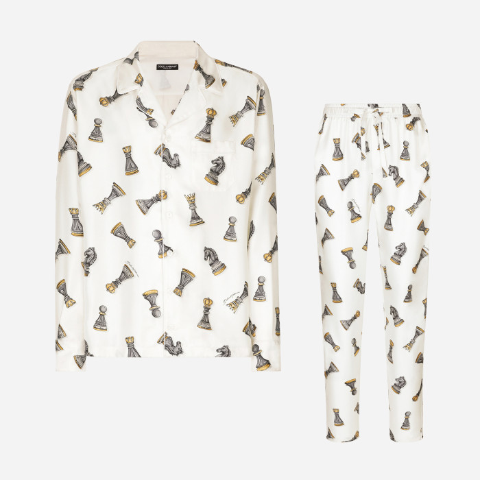 NIGO Dolce&Gabbana Men's And Women's Spring And Summer Chess Printing Single Breasted Long Sleeved Shirt Elastic Waist Tie Casual Pants Suit Set #nigo75724