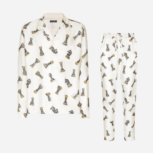 NIGO Dolce&Gabbana Men's And Women's Spring And Summer Chess Printing Single Breasted Long Sleeved Shirt Elastic Waist Tie Casual Pants Suit Set #nigo75724