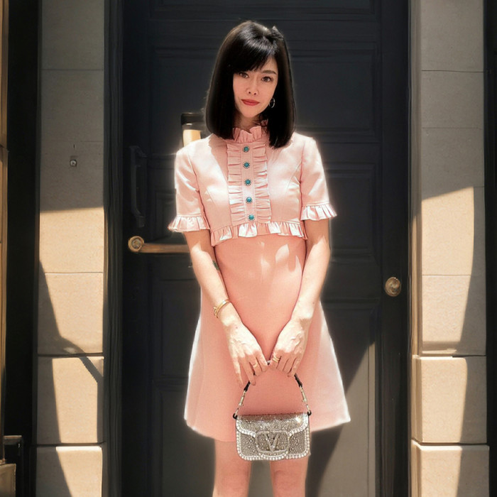 NIGO Valentino Women's Crepe Couture Short Dress Spring And Summer Pink Lace Short Mini Dress Fashionable Temperament Elegant Cute Style Ngvp #nigo1294