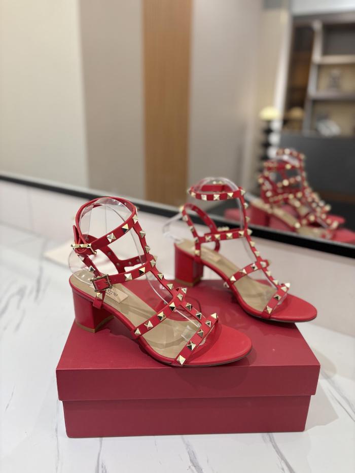 NIGO Valentino Women's Summer Solid Color Rivet Buckle 6.5cm Square Heel Sheepskin High Heels Shoes #nigo75757