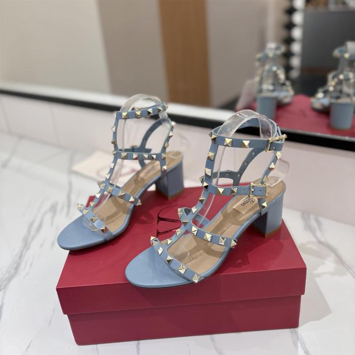 NIGO Valentino Women's Summer Solid Color Rivet Buckle 6.5cm Square Heel Sheepskin High Heels Shoes #nigo75757