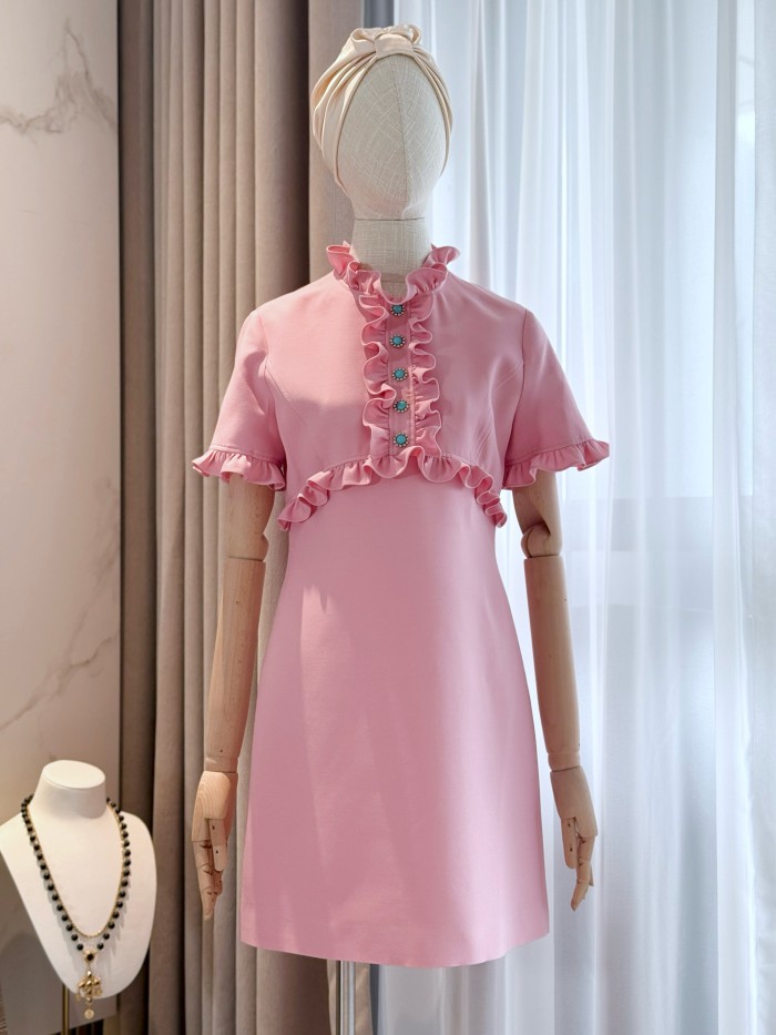NIGO Valentino Women's Crepe Couture Short Dress Spring And Summer Pink Lace Short Mini Dress Fashionable Temperament Elegant Cute Style Ngvp #nigo1294