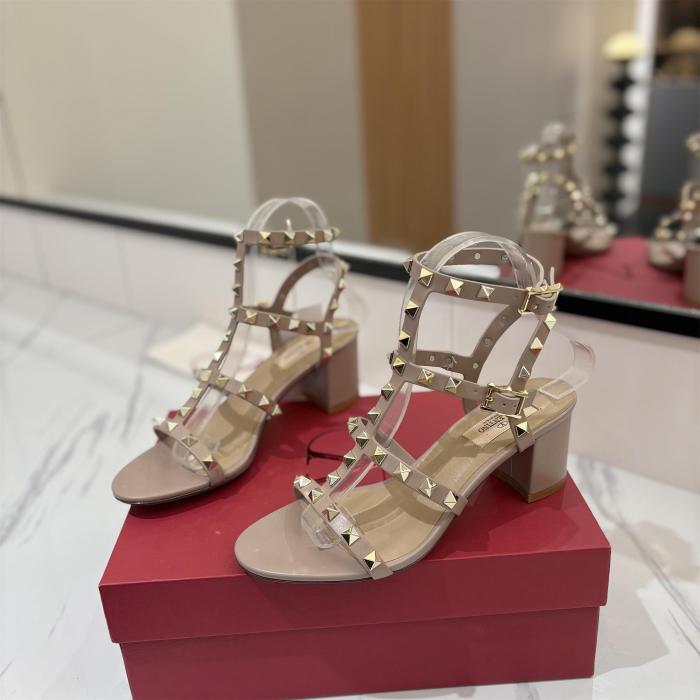 NIGO Valentino Women's Summer Solid Color Rivet Buckle 6.5cm Square Heel Sheepskin High Heels Shoes #nigo75757