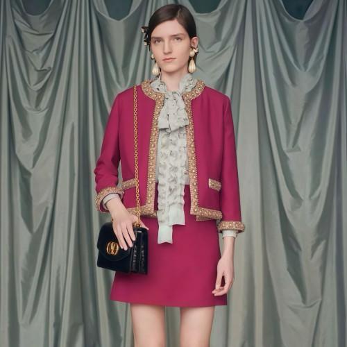NIGO Valentino Women's Autumn Solid Color Silk Wool Rhinestone Embroidery Round Neck Knit Jacket Casual Mid Waist Loose Half Skirt Ngvp #nigo1253