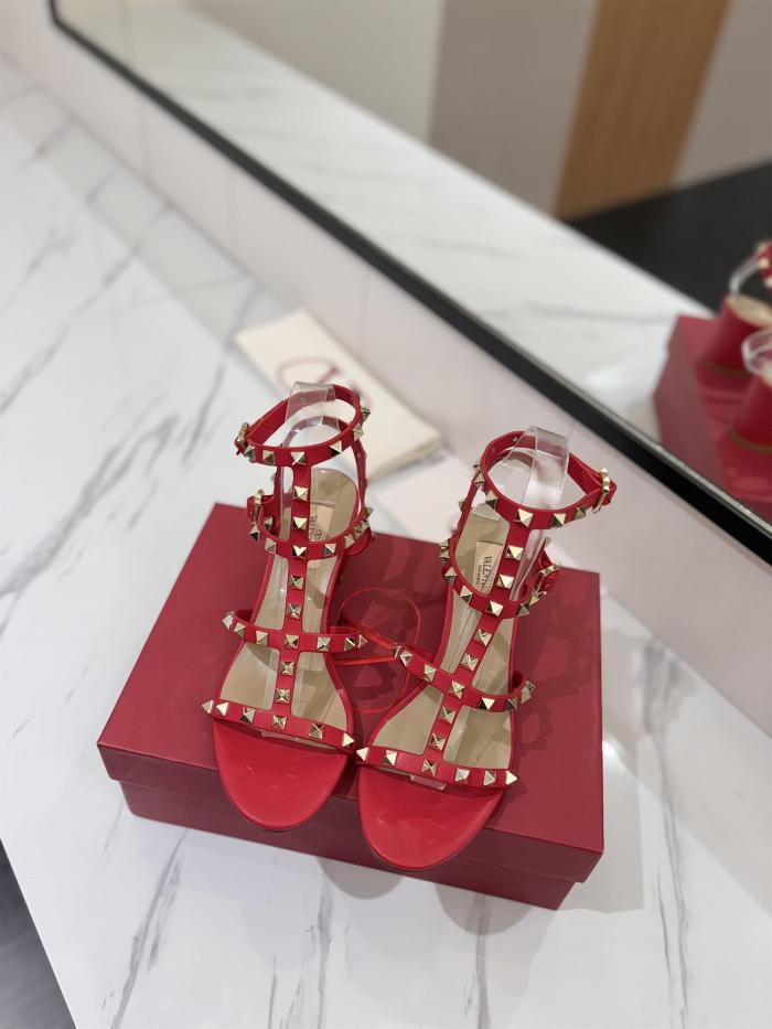 NIGO Valentino Women's Summer Solid Color Rivet Buckle 6.5cm Square Heel Sheepskin High Heels Shoes #nigo75757
