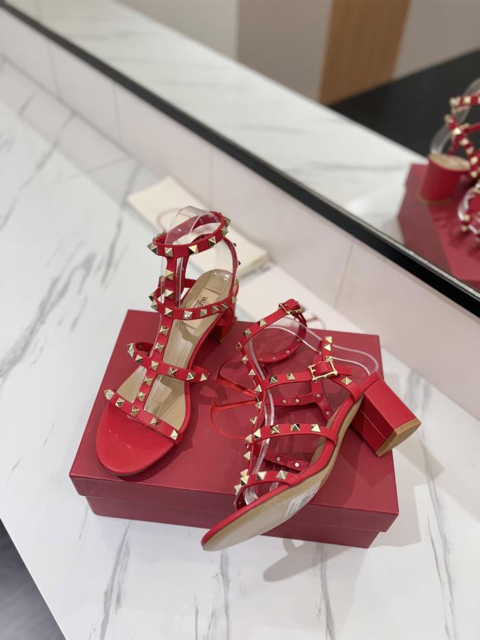 NIGO Valentino Women's Summer Solid Color Rivet Buckle 6.5cm Square Heel Sheepskin High Heels Shoes #nigo75757