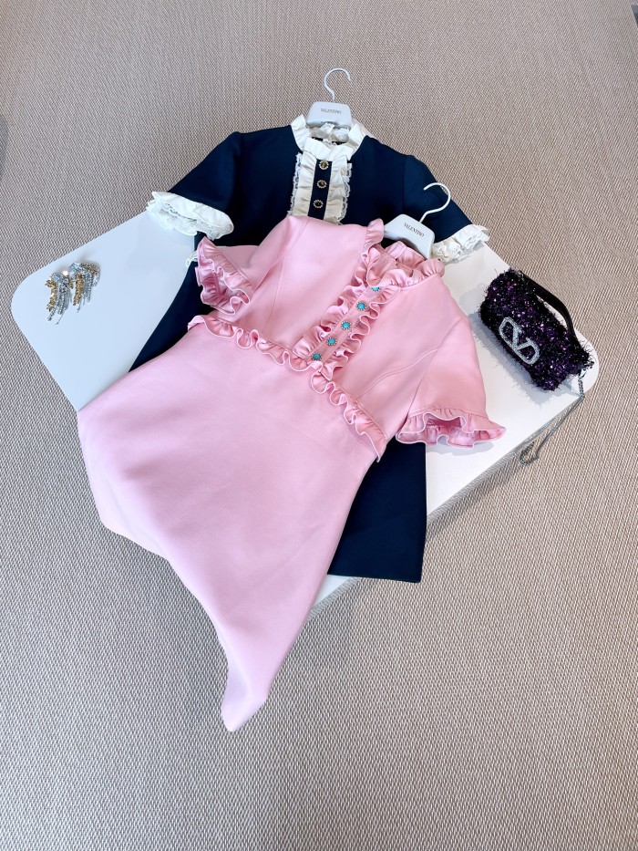 NIGO Valentino Women's Crepe Couture Short Dress Spring And Summer Pink Lace Short Mini Dress Fashionable Temperament Elegant Cute Style Ngvp #nigo1294