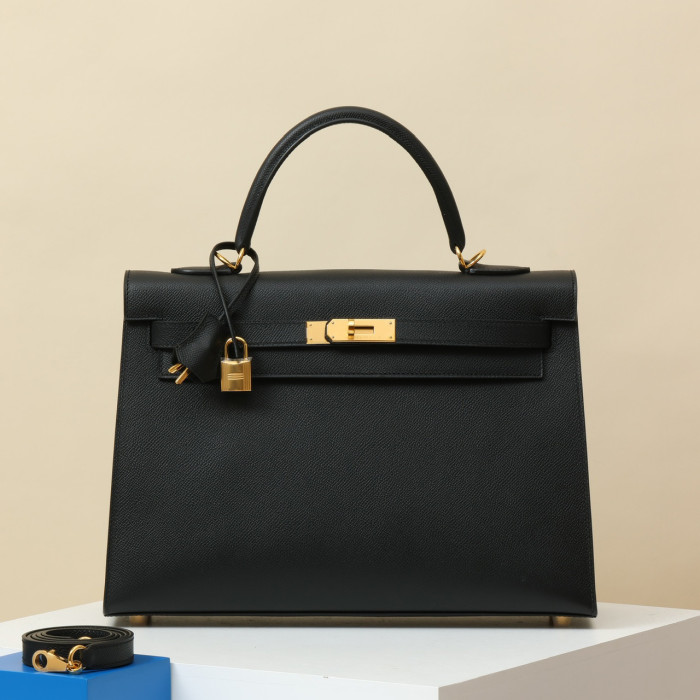 NIGO Hermes KL35 Solid Color Cowhide Leather Handbag Metal Buckle Kelly Bag Bags Accessories #nigo75744
