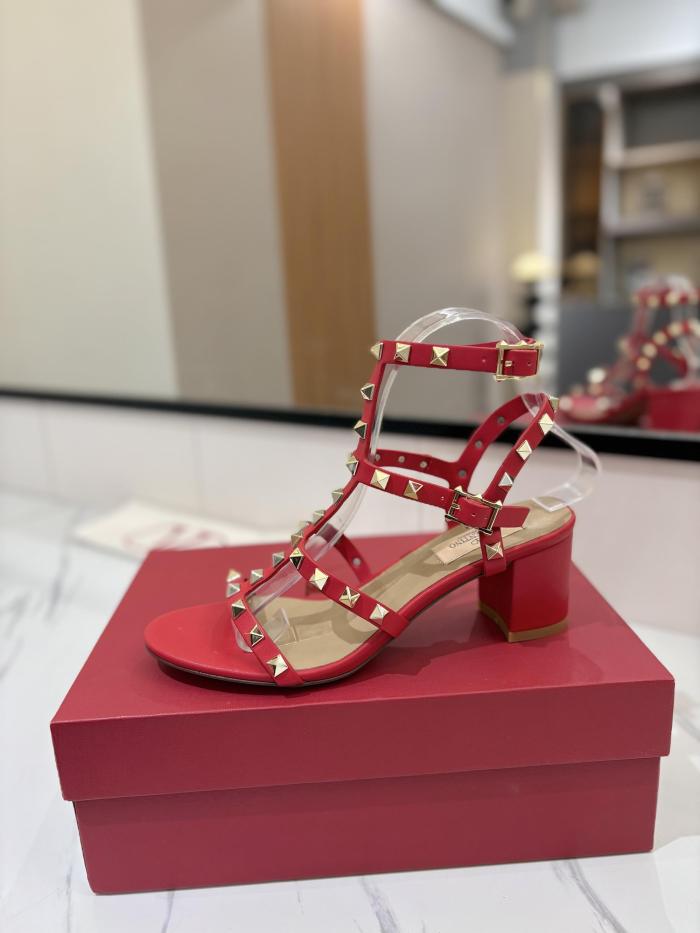 NIGO Valentino Women's Summer Solid Color Rivet Buckle 6.5cm Square Heel Sheepskin High Heels Shoes #nigo75757
