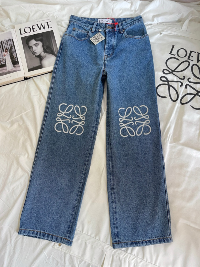 NIGO Loewe Women's Spring and Autumn Logo Print Solid Color Low Rise Zipper Loose Jeans Pants #nigo75751