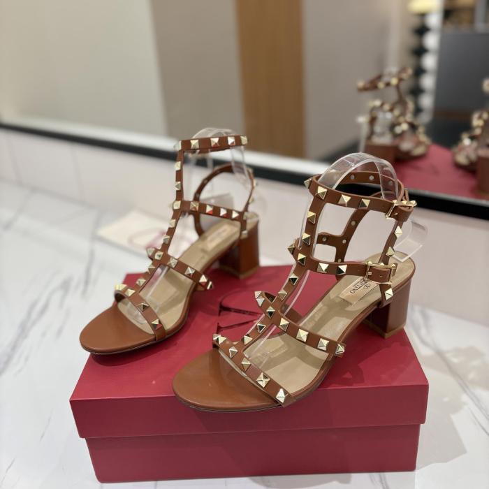 NIGO Valentino Women's Summer Solid Color Rivet Buckle 6.5cm Square Heel Sheepskin High Heels Shoes #nigo75757