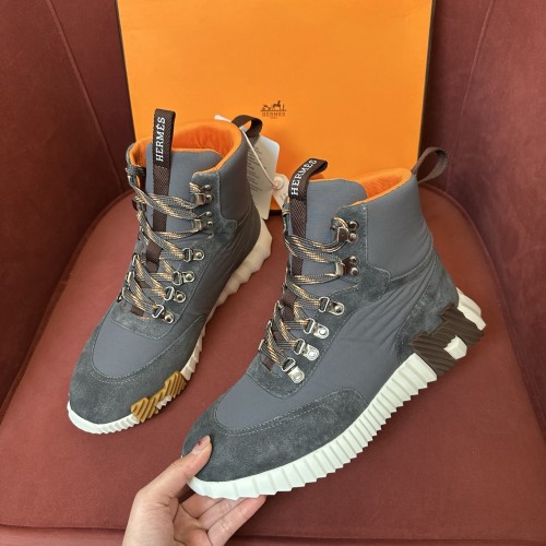 NIGO Hermes Men's and Women's Solid Color Suede Goatskin High Top Lace Up Sneakers Shoes #nigo75742