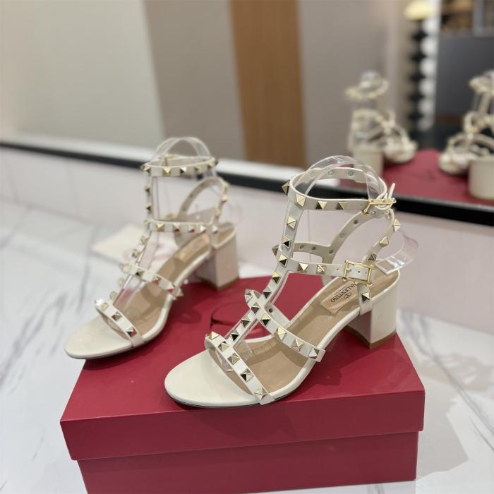 NIGO Valentino Women's Summer Solid Color Rivet Buckle 6.5cm Square Heel Sheepskin High Heels Shoes #nigo75757