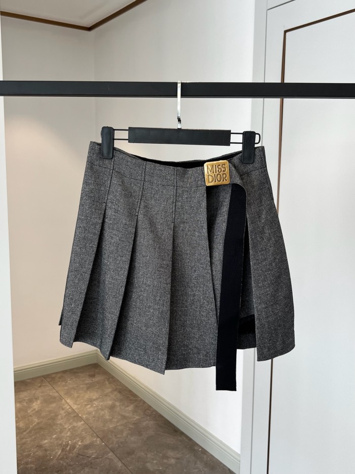 NIGO Dior Women's Summer Gold Logo Table Irregularly Shaped Hem Solid Color Casual Short Skirt #nigo75766