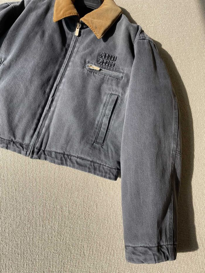 NIGO MiuMiu Women's Autumn and Winter Colorblocking Lapel Logo Embroidery Zipper Long Sleeve Jacket #nigo75761