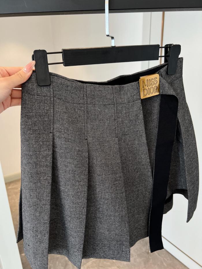 NIGO Dior Women's Summer Gold Logo Table Irregularly Shaped Hem Solid Color Casual Short Skirt #nigo75766