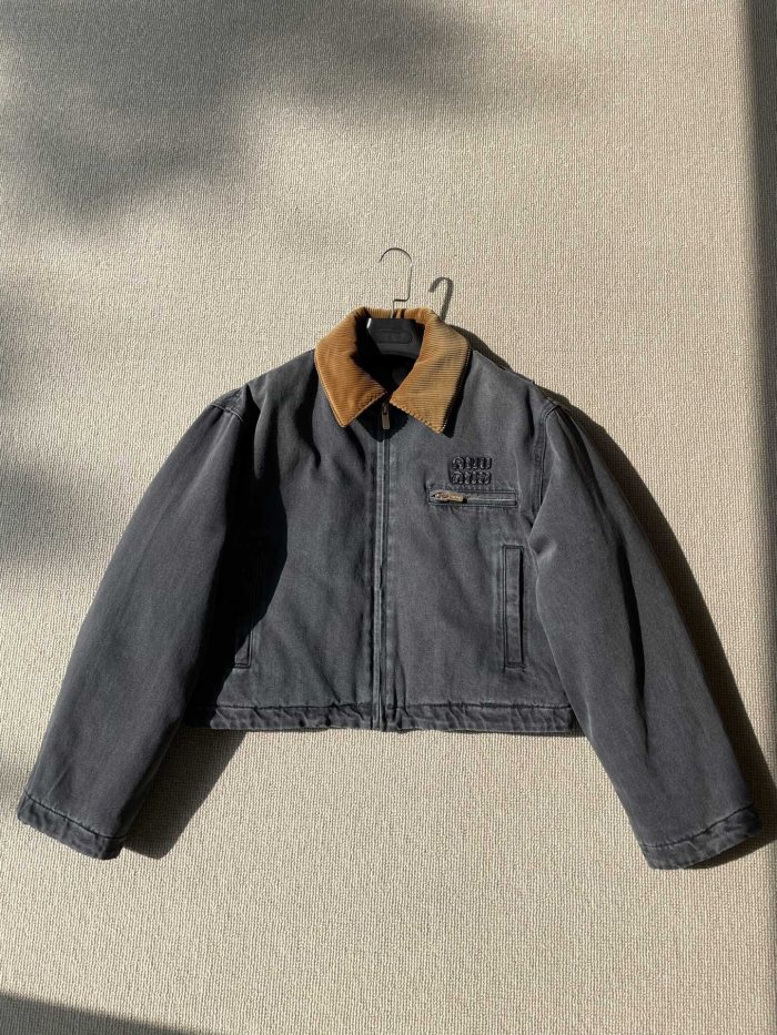 NIGO MiuMiu Women's Autumn and Winter Colorblocking Lapel Logo Embroidery Zipper Long Sleeve Jacket #nigo75761