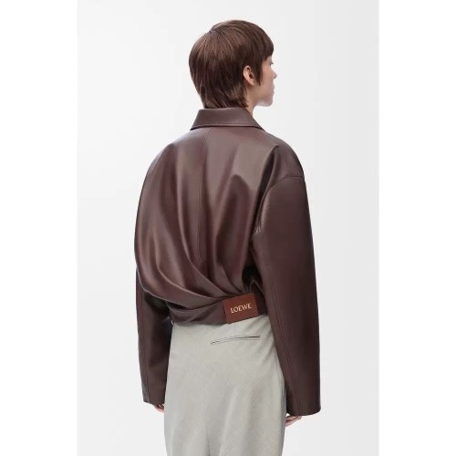 NIGO Loewe Women's Spring and Autumn Solid Color Sheepskin Pleated Zipper Long Sleeve Leather Jacket #nigo75785
